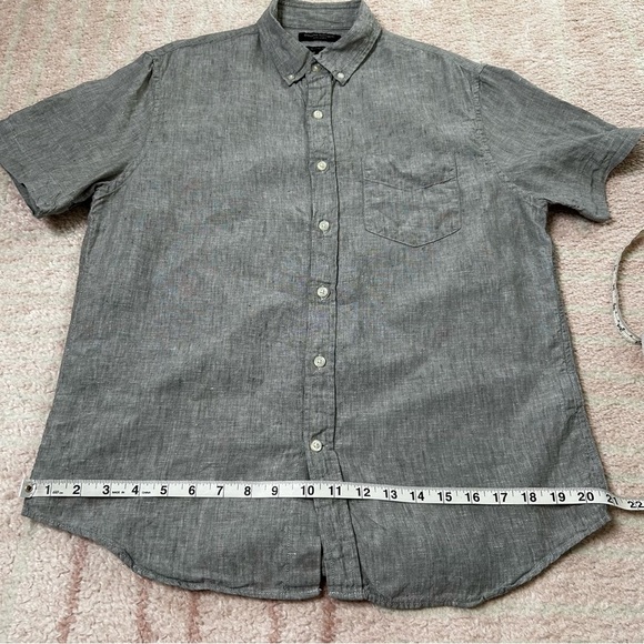 Banana Republic Light Gray Marled Button-Down Short Sleeve Shirt Slim Fit Linen - Picture 8 of 11